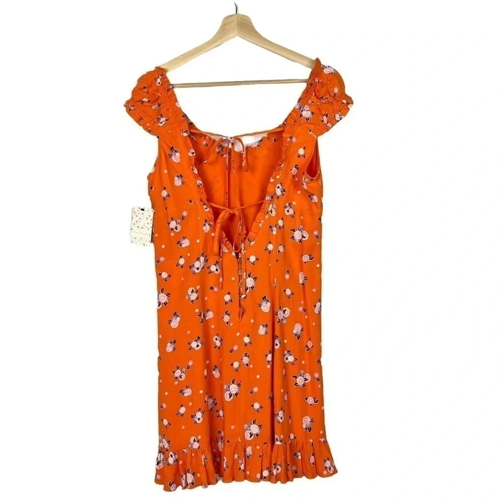 Free People Like a Lady Orange Floral Ruffle‎ Hem Mini Dress M
